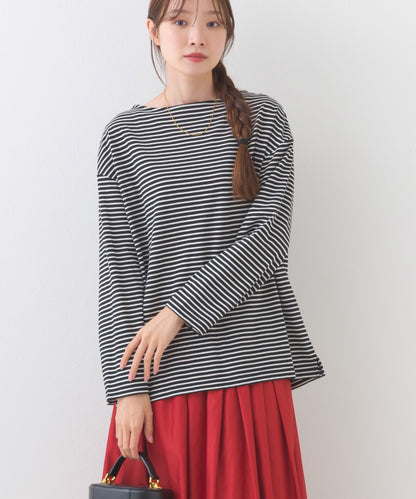 【OMNES】サイドスリットプルオーバー ボーダーロングスリーブTシャツ【253W430OMN100】