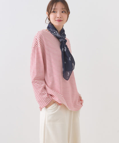 【OMNES】サイドスリットプルオーバー ボーダーロングスリーブTシャツ【253W430OMN100】