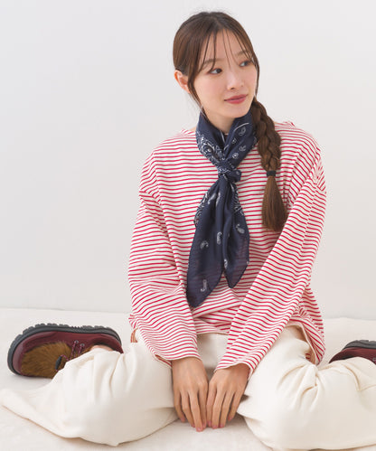 【OMNES】サイドスリットプルオーバー ボーダーロングスリーブTシャツ【253W430OMN100】