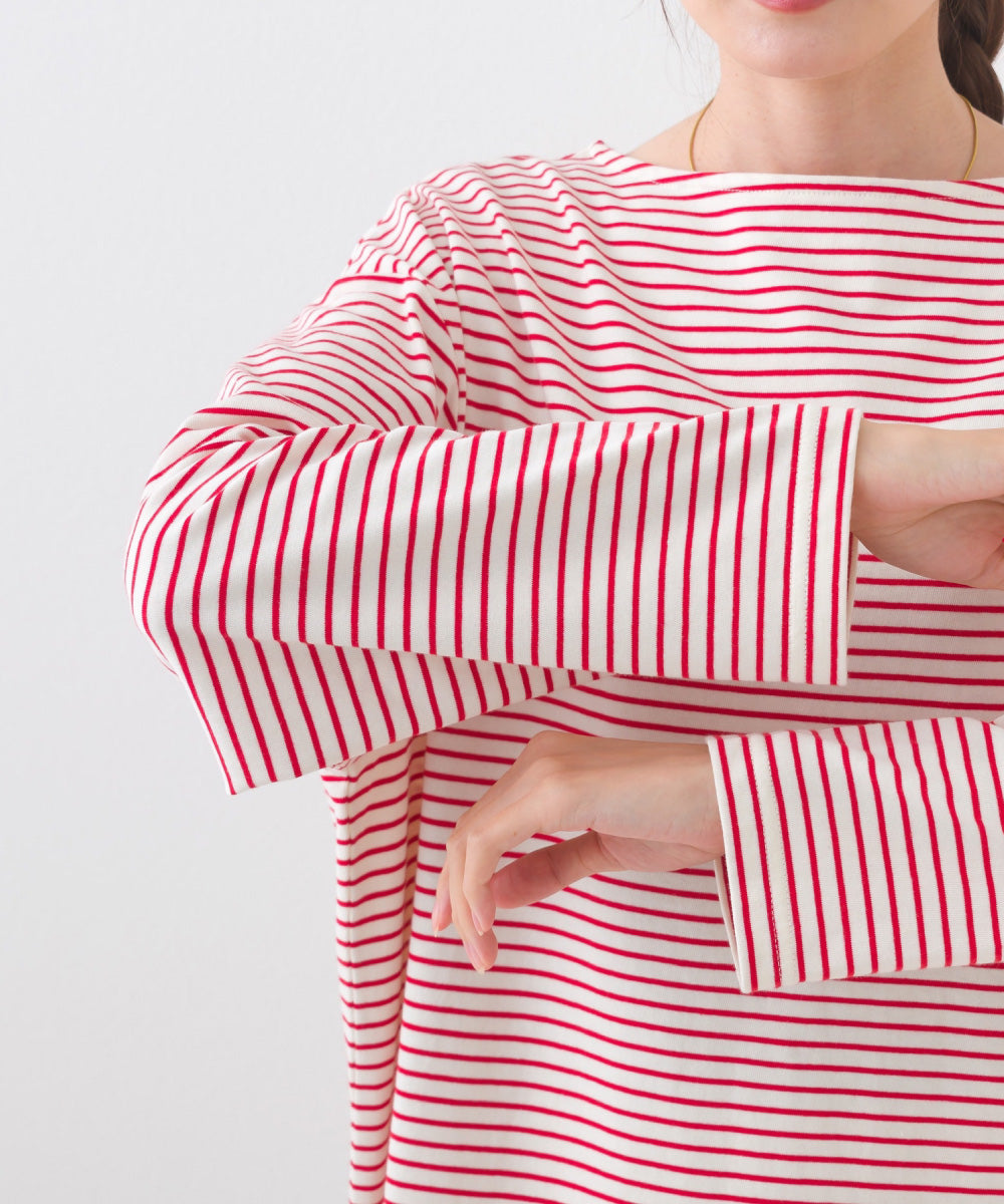 【OMNES】サイドスリットプルオーバー ボーダーロングスリーブTシャツ【253W430OMN100】