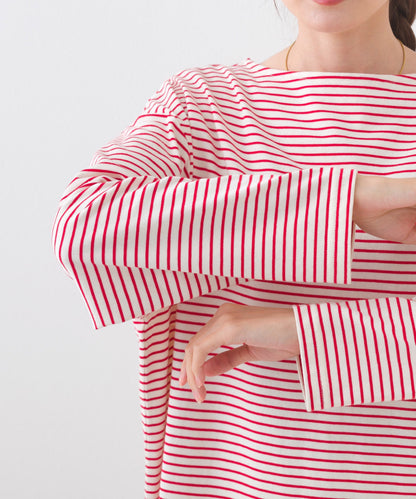 【OMNES】サイドスリットプルオーバー ボーダーロングスリーブTシャツ【253W430OMN100】