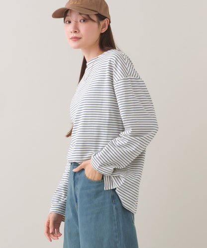 【OMNES】サイドスリットプルオーバー ボーダーロングスリーブTシャツ【253W430OMN100】