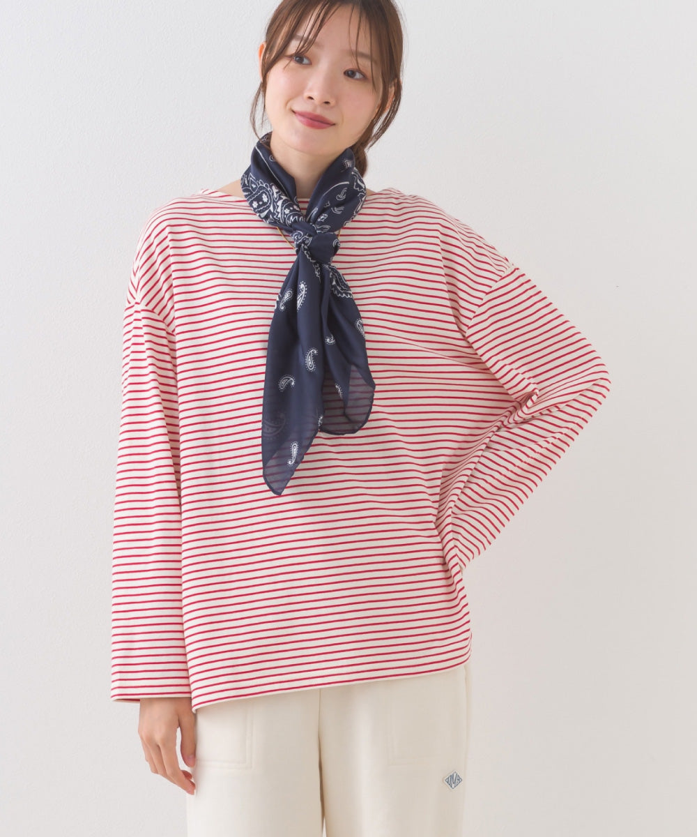 【OMNES】サイドスリットプルオーバー ボーダーロングスリーブTシャツ【253W430OMN100】