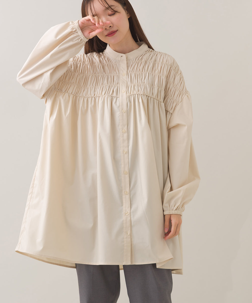 【OMNES】ポプリンフロントシャーリング プルオーバー チュニック 長袖シャツブラウス【253W435OMN104】