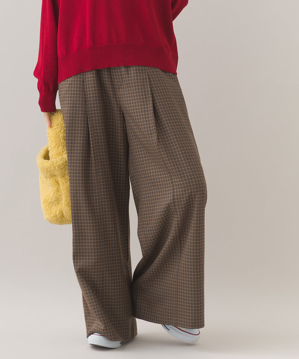 【OMNES】チェック柄センタープレスワイドイージーパンツ【253W432OMN116】