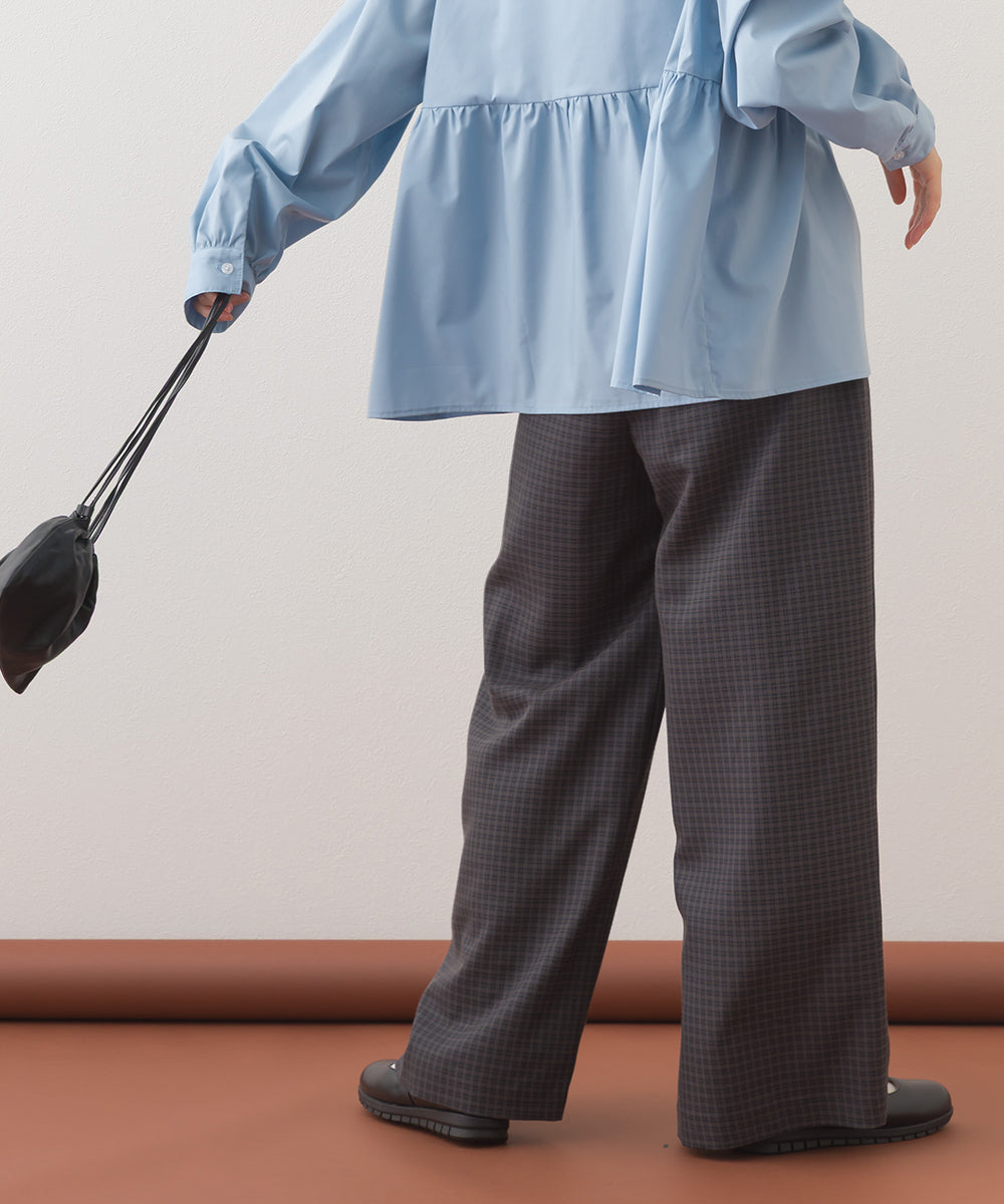 【OMNES】チェック柄センタープレスワイドイージーパンツ【253W432OMN116】