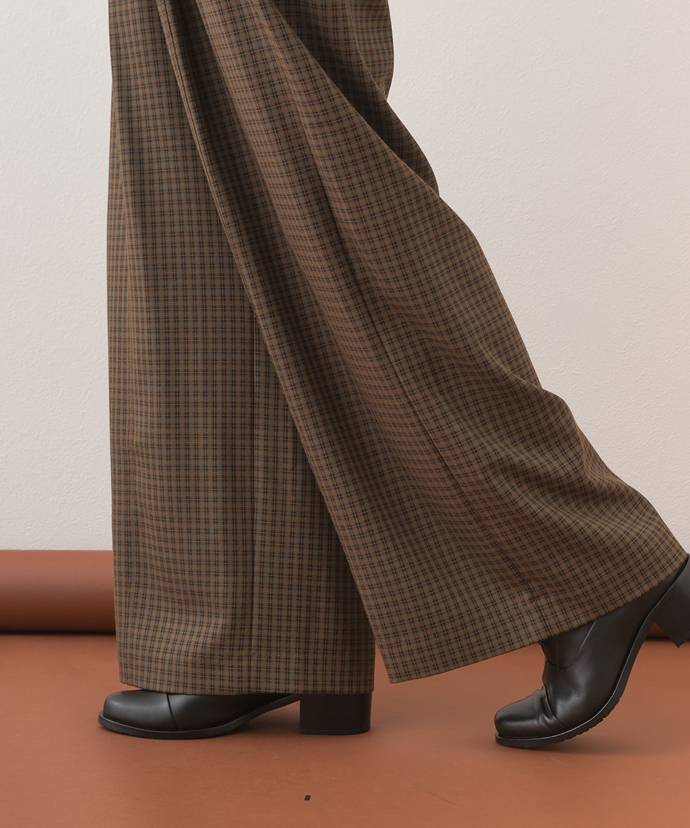 【OMNES】チェック柄センタープレスワイドイージーパンツ【253W432OMN116】