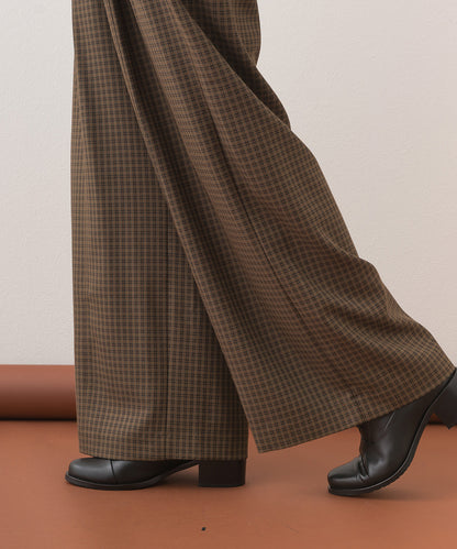 【OMNES】チェック柄センタープレスワイドイージーパンツ【253W432OMN116】