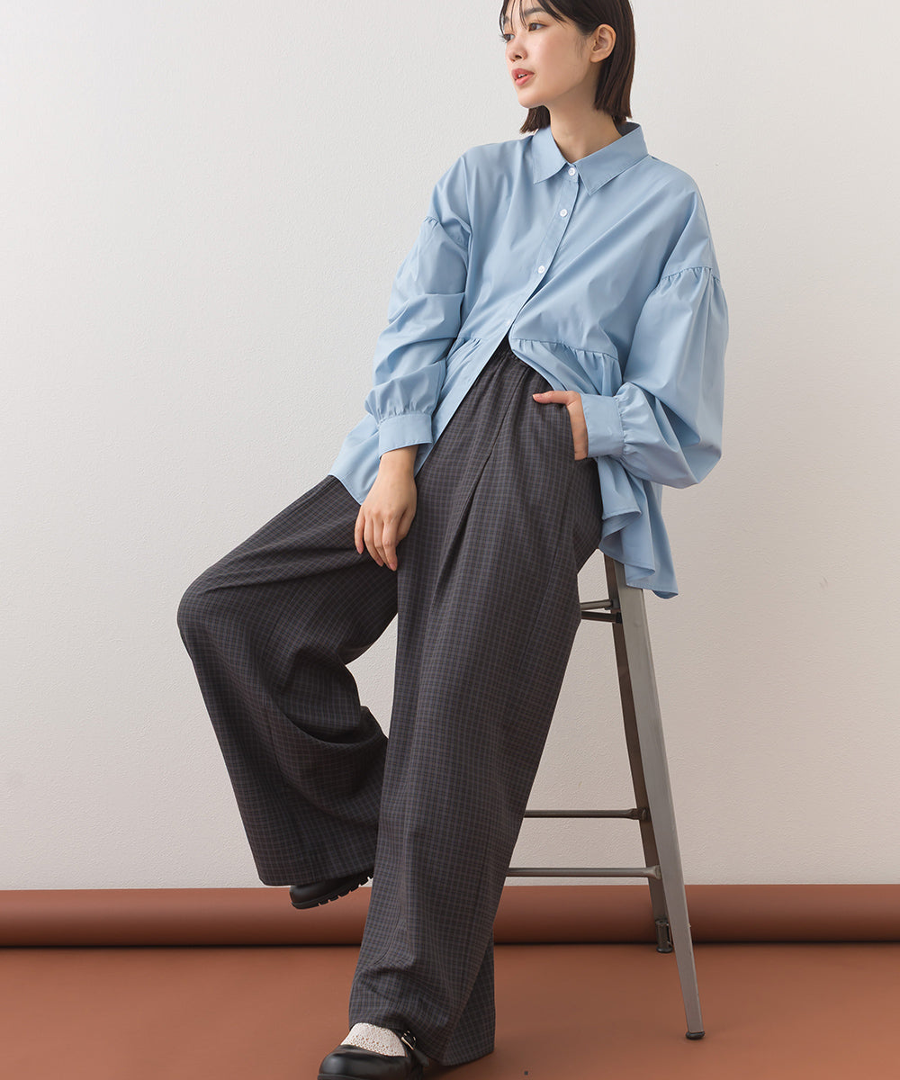 【OMNES】チェック柄センタープレスワイドイージーパンツ【253W432OMN116】