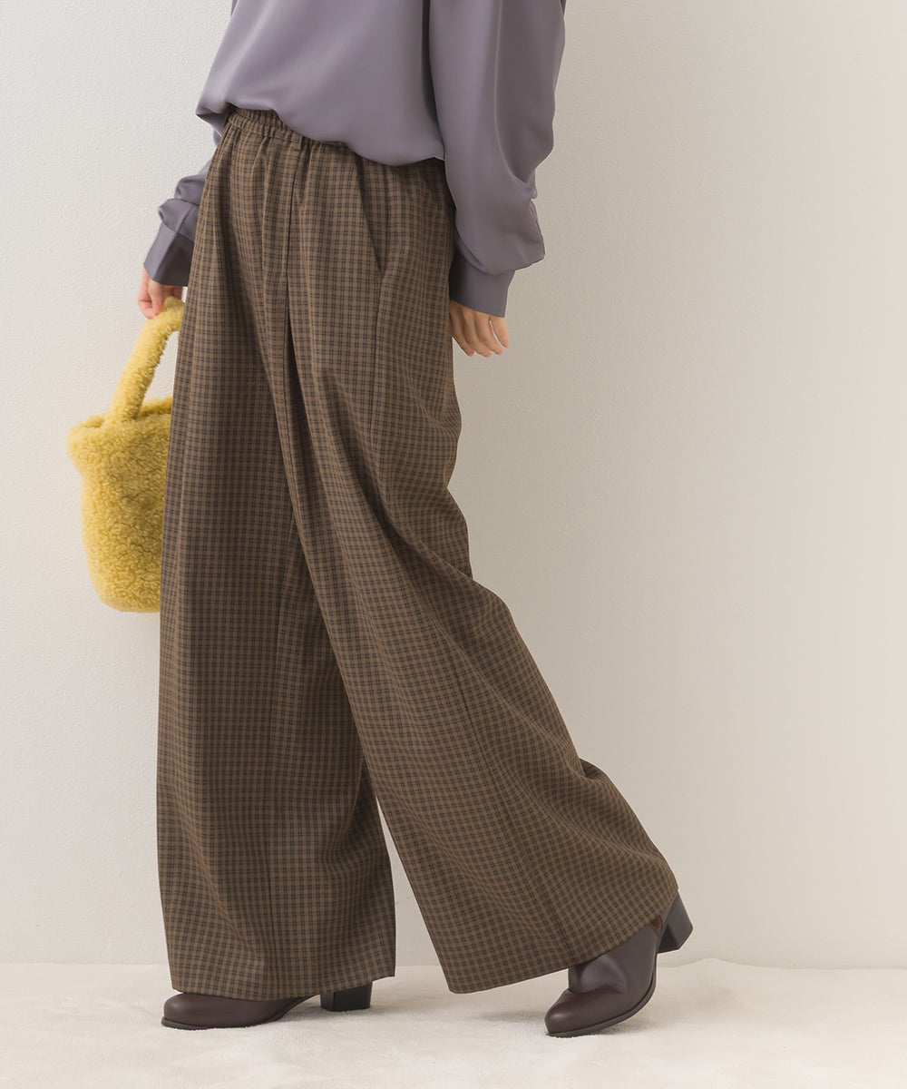【OMNES】チェック柄センタープレスワイドイージーパンツ【253W432OMN116】