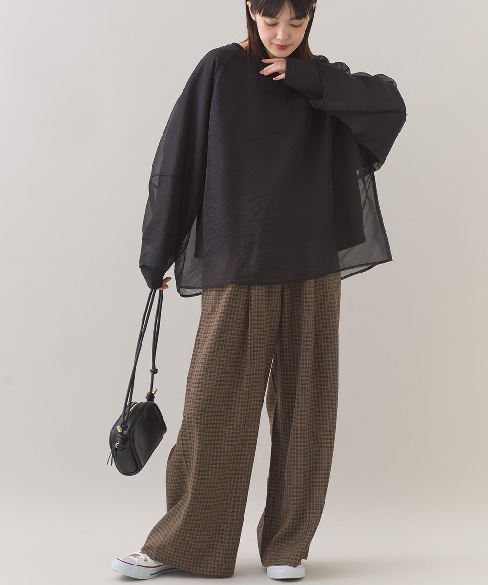 【OMNES】チェック柄センタープレスワイドイージーパンツ【253W432OMN116】