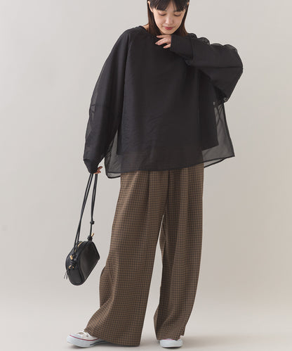 【OMNES】チェック柄センタープレスワイドイージーパンツ【253W432OMN116】