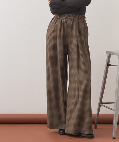 【OMNES】チェック柄センタープレスワイドイージーパンツ【253W432OMN116】