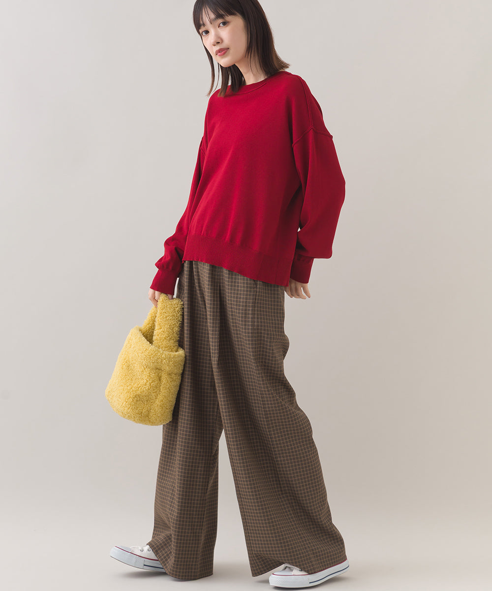 【OMNES】チェック柄センタープレスワイドイージーパンツ【253W432OMN116】