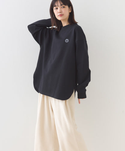 【228】ダンボールニット ラウンドヘム長袖Tシャツ ねこちゃんワッペン【253W427228004】