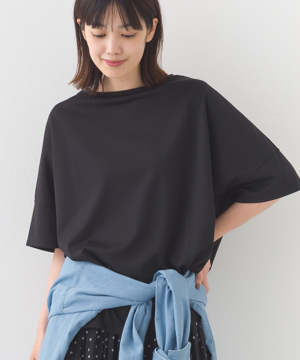 【e voi】ワイドシルエット裾ラウンド半袖プルオーバーTシャツ TEIJIN sorona 接触冷感【253W427EVO001】