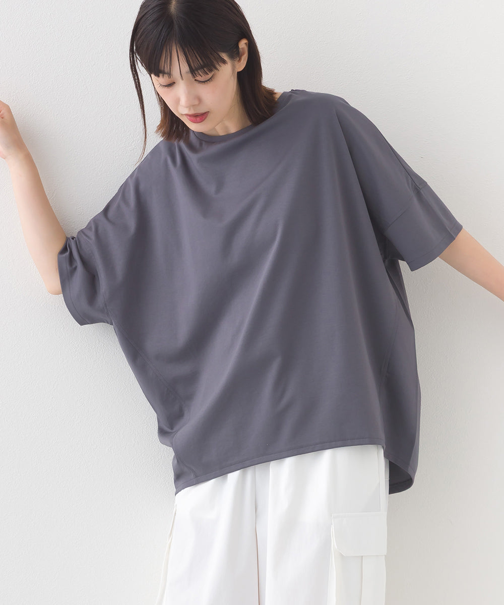 【e voi】ワイドシルエット裾ラウンド半袖プルオーバーTシャツ TEIJIN sorona 接触冷感【253W427EVO001】
