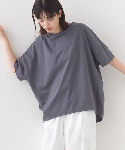 【e voi】ワイドシルエット裾ラウンド半袖プルオーバーTシャツ TEIJIN sorona 接触冷感【253W427EVO001】