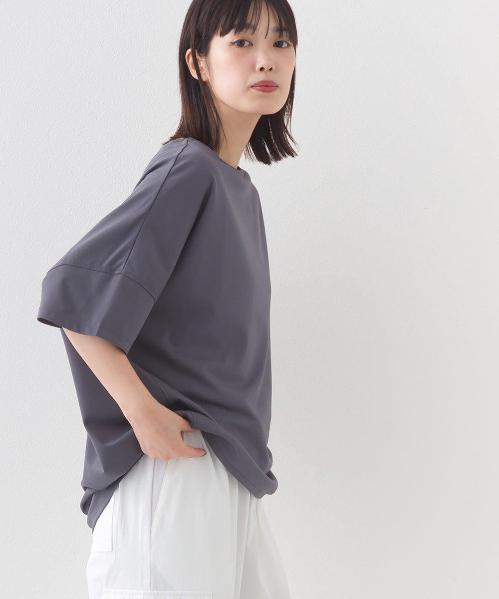 【e voi】ワイドシルエット裾ラウンド半袖プルオーバーTシャツ TEIJIN sorona 接触冷感【253W427EVO001】