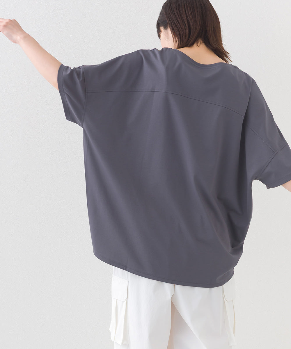 【e voi】ワイドシルエット裾ラウンド半袖プルオーバーTシャツ TEIJIN sorona 接触冷感【253W427EVO001】
