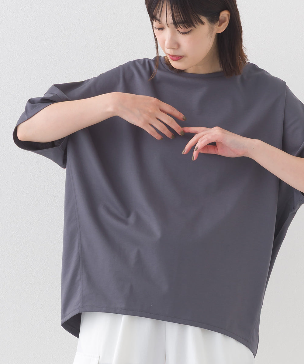 【e voi】ワイドシルエット裾ラウンド半袖プルオーバーTシャツ TEIJIN sorona 接触冷感【253W427EVO001】