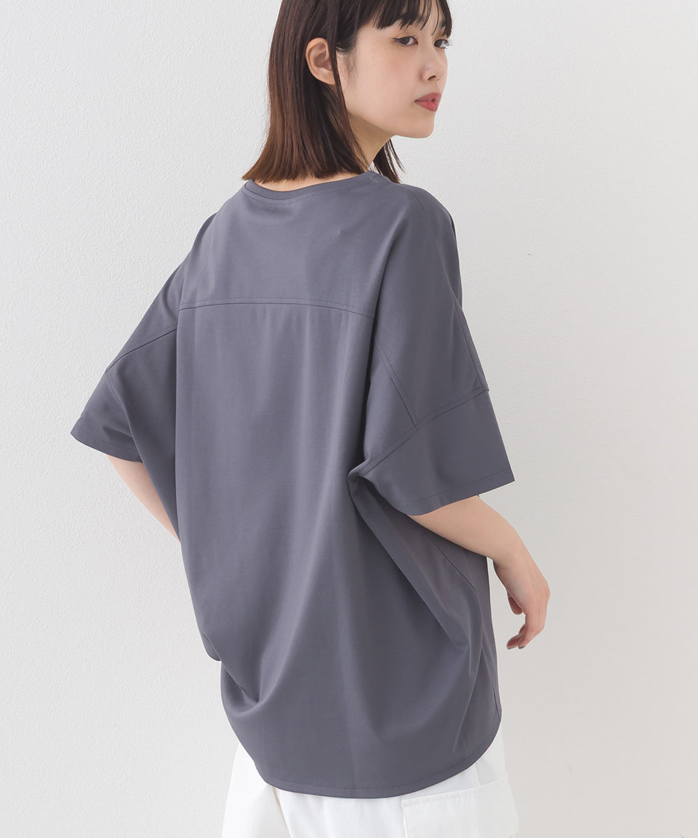 【e voi】ワイドシルエット裾ラウンド半袖プルオーバーTシャツ TEIJIN sorona 接触冷感【253W427EVO001】