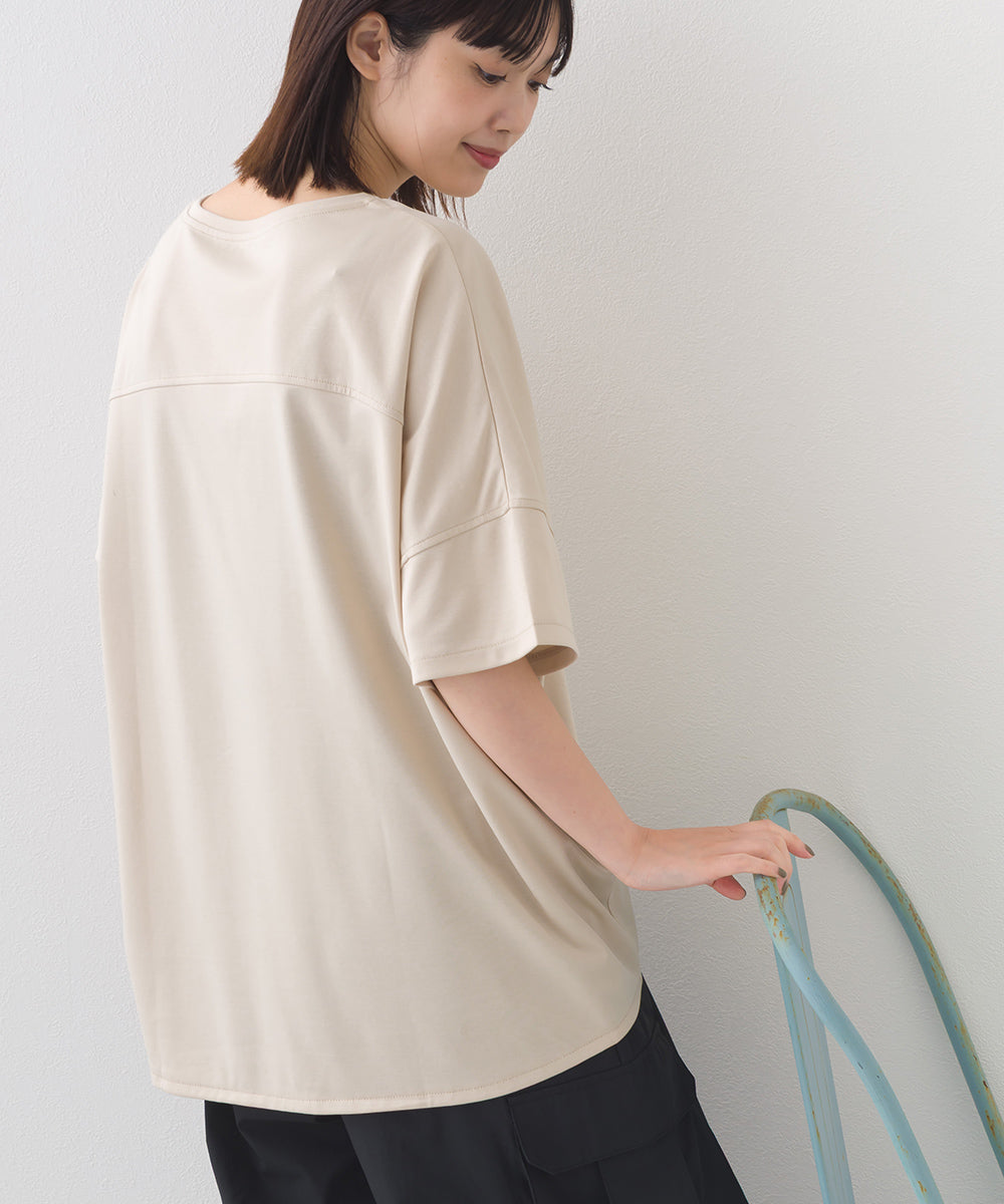 【e voi】ワイドシルエット裾ラウンド半袖プルオーバーTシャツ TEIJIN sorona 接触冷感【253W427EVO001】