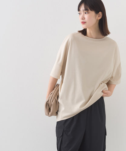 【e voi】ワイドシルエット裾ラウンド半袖プルオーバーTシャツ TEIJIN sorona 接触冷感【253W427EVO001】