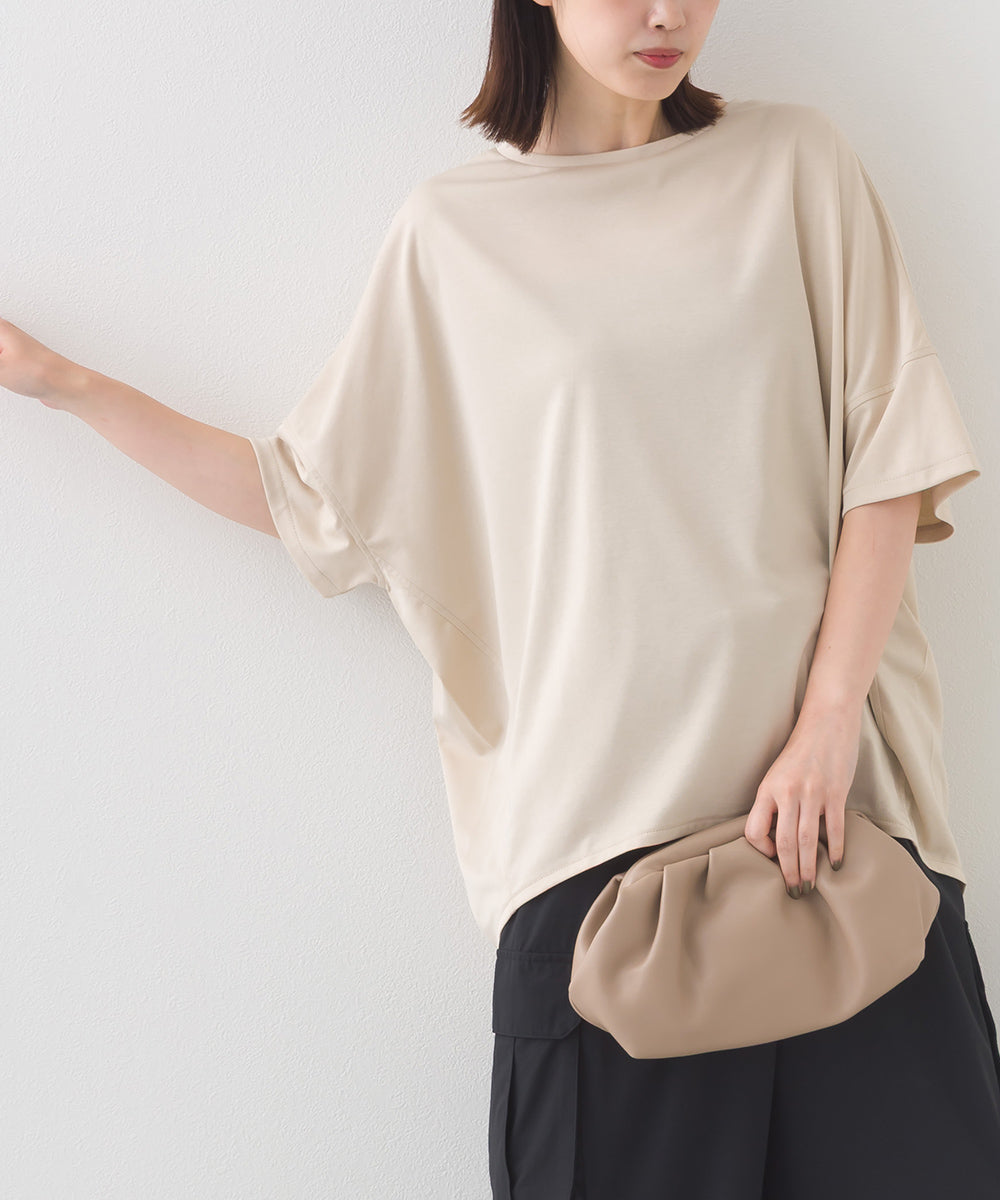 【e voi】ワイドシルエット裾ラウンド半袖プルオーバーTシャツ TEIJIN sorona 接触冷感【253W427EVO001】