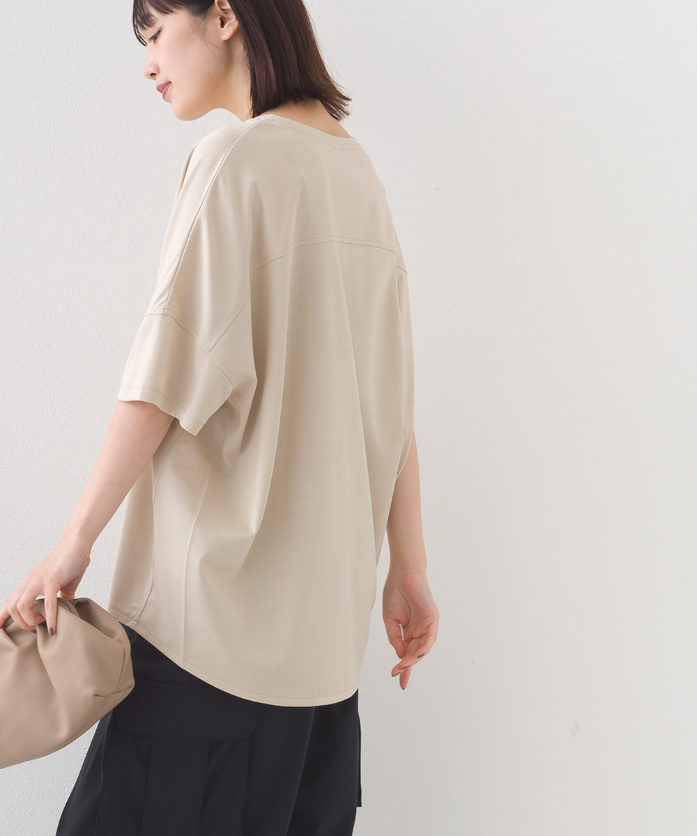 【e voi】ワイドシルエット裾ラウンド半袖プルオーバーTシャツ TEIJIN sorona 接触冷感【253W427EVO001】