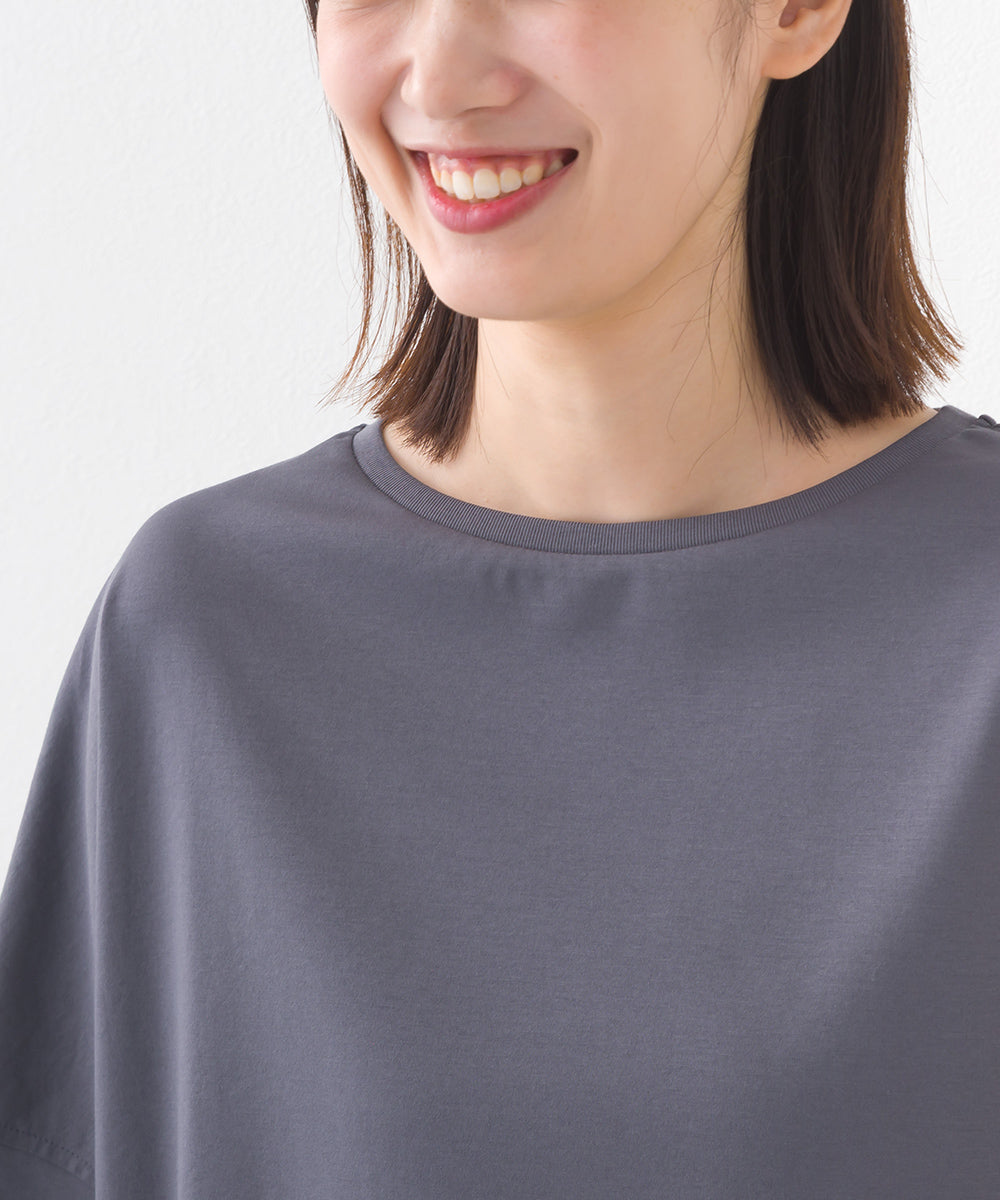 【e voi】ワイドシルエット裾ラウンド半袖プルオーバーTシャツ TEIJIN sorona 接触冷感【253W427EVO001】