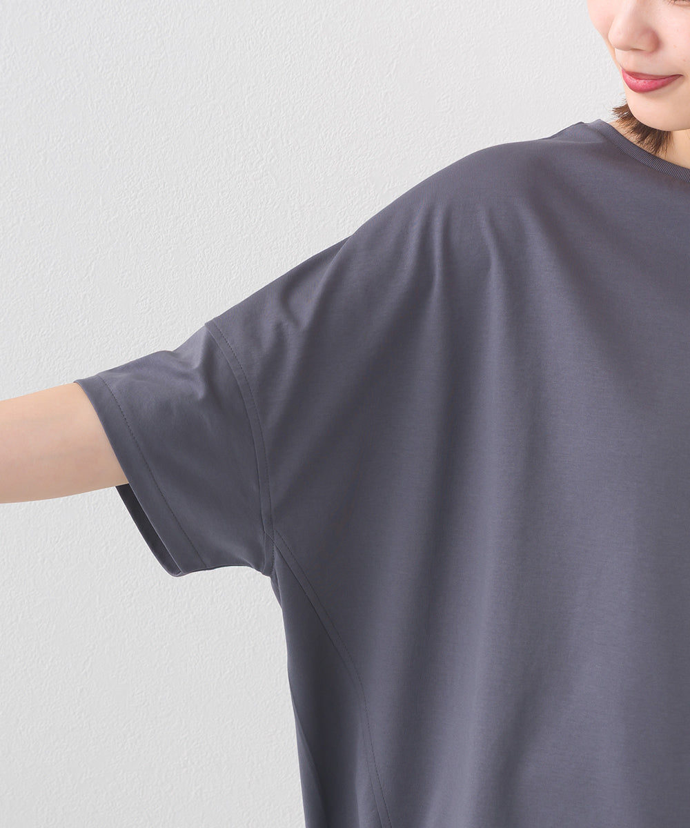 【e voi】ワイドシルエット裾ラウンド半袖プルオーバーTシャツ TEIJIN sorona 接触冷感【253W427EVO001】