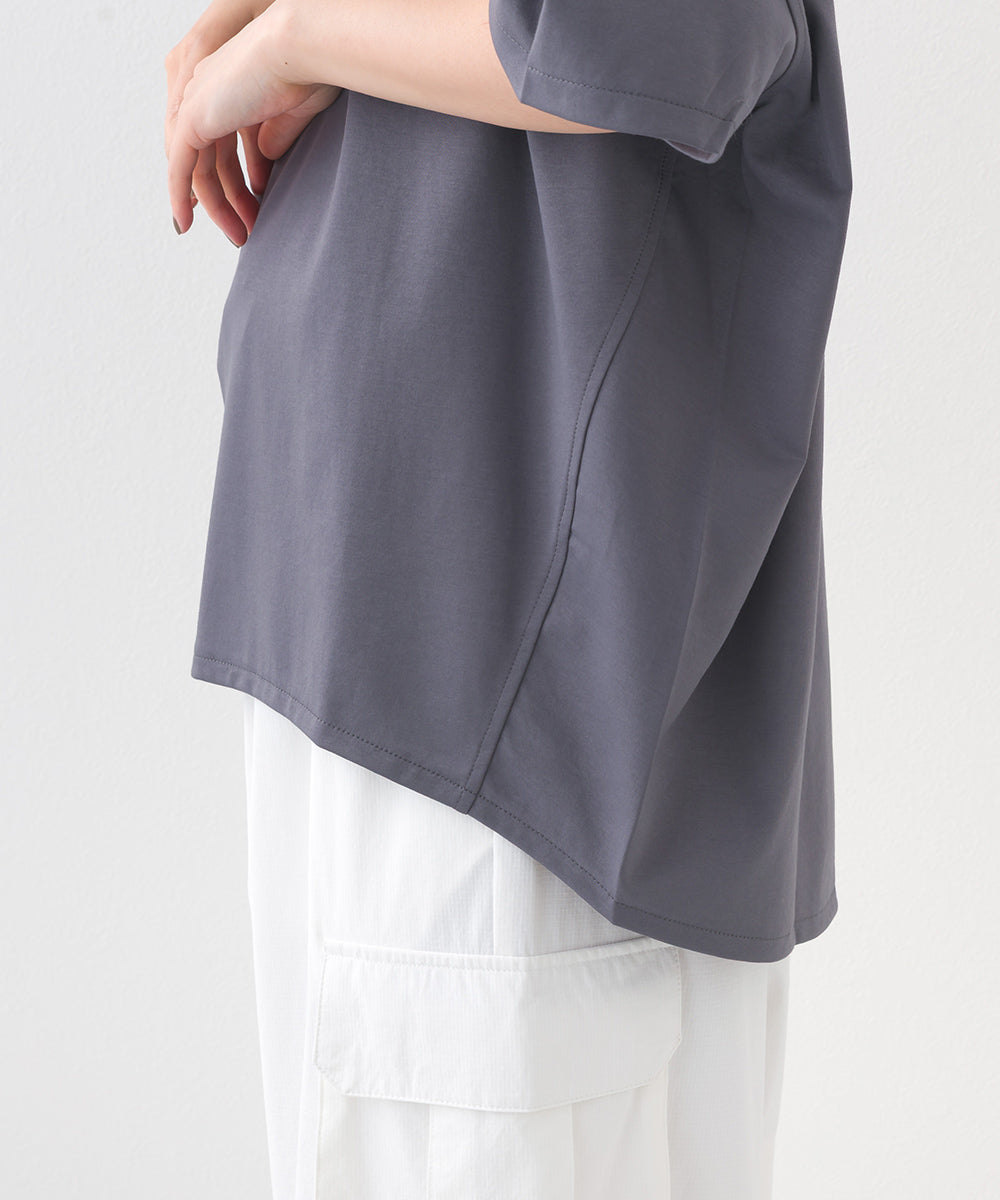 【e voi】ワイドシルエット裾ラウンド半袖プルオーバーTシャツ TEIJIN sorona 接触冷感【253W427EVO001】