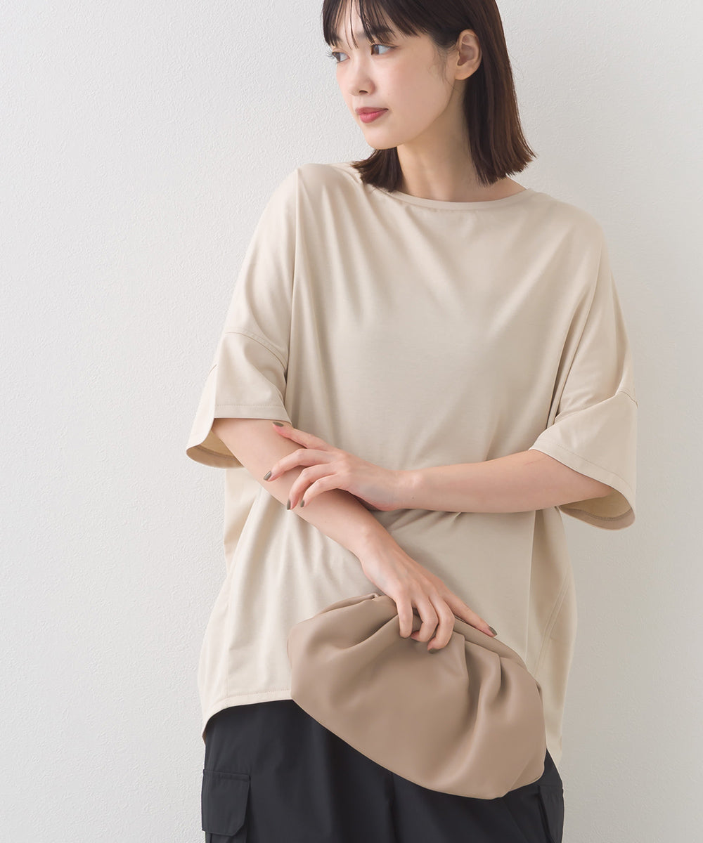 【e voi】ワイドシルエット裾ラウンド半袖プルオーバーTシャツ TEIJIN sorona 接触冷感【253W427EVO001】