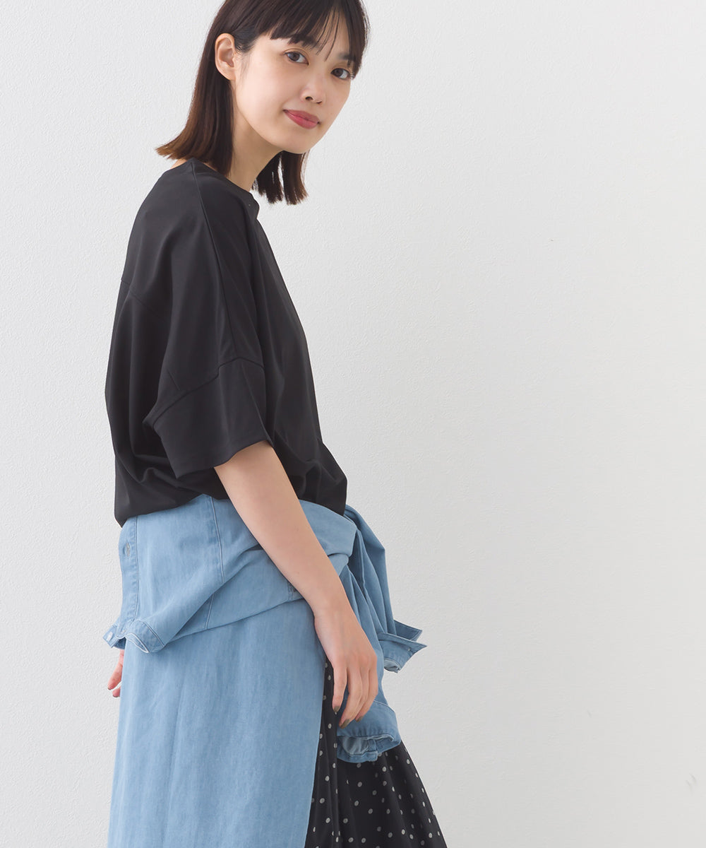 【e voi】ワイドシルエット裾ラウンド半袖プルオーバーTシャツ TEIJIN sorona 接触冷感【253W427EVO001】