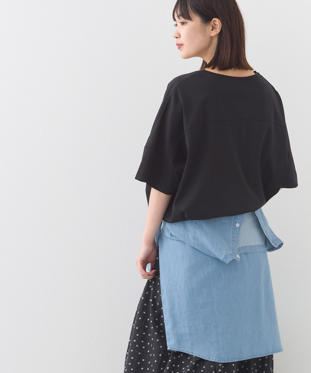 【e voi】ワイドシルエット裾ラウンド半袖プルオーバーTシャツ TEIJIN sorona 接触冷感【253W427EVO001】