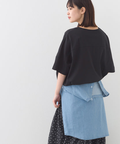 【e voi】ワイドシルエット裾ラウンド半袖プルオーバーTシャツ TEIJIN sorona 接触冷感【253W427EVO001】