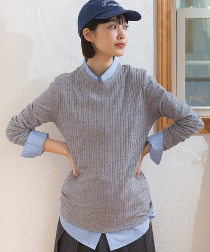 【OMNES】テレコリブクルーネック長袖トップス【254W431OMN122】