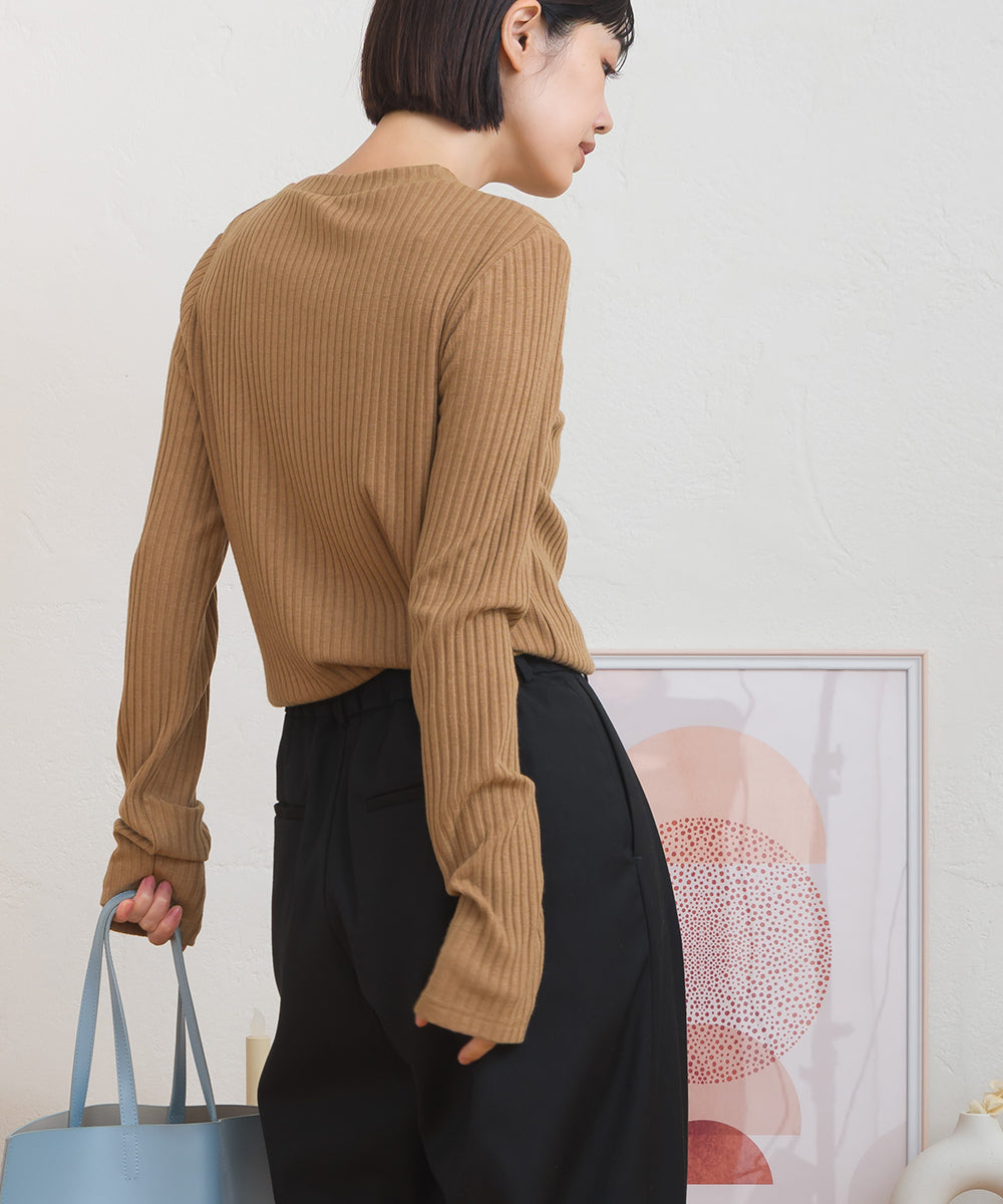 【OMNES】テレコリブクルーネック長袖トップス【254W431OMN122】