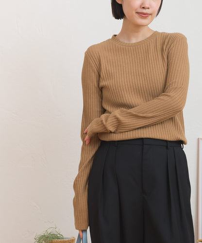 【OMNES】テレコリブクルーネック長袖トップス【254W431OMN122】