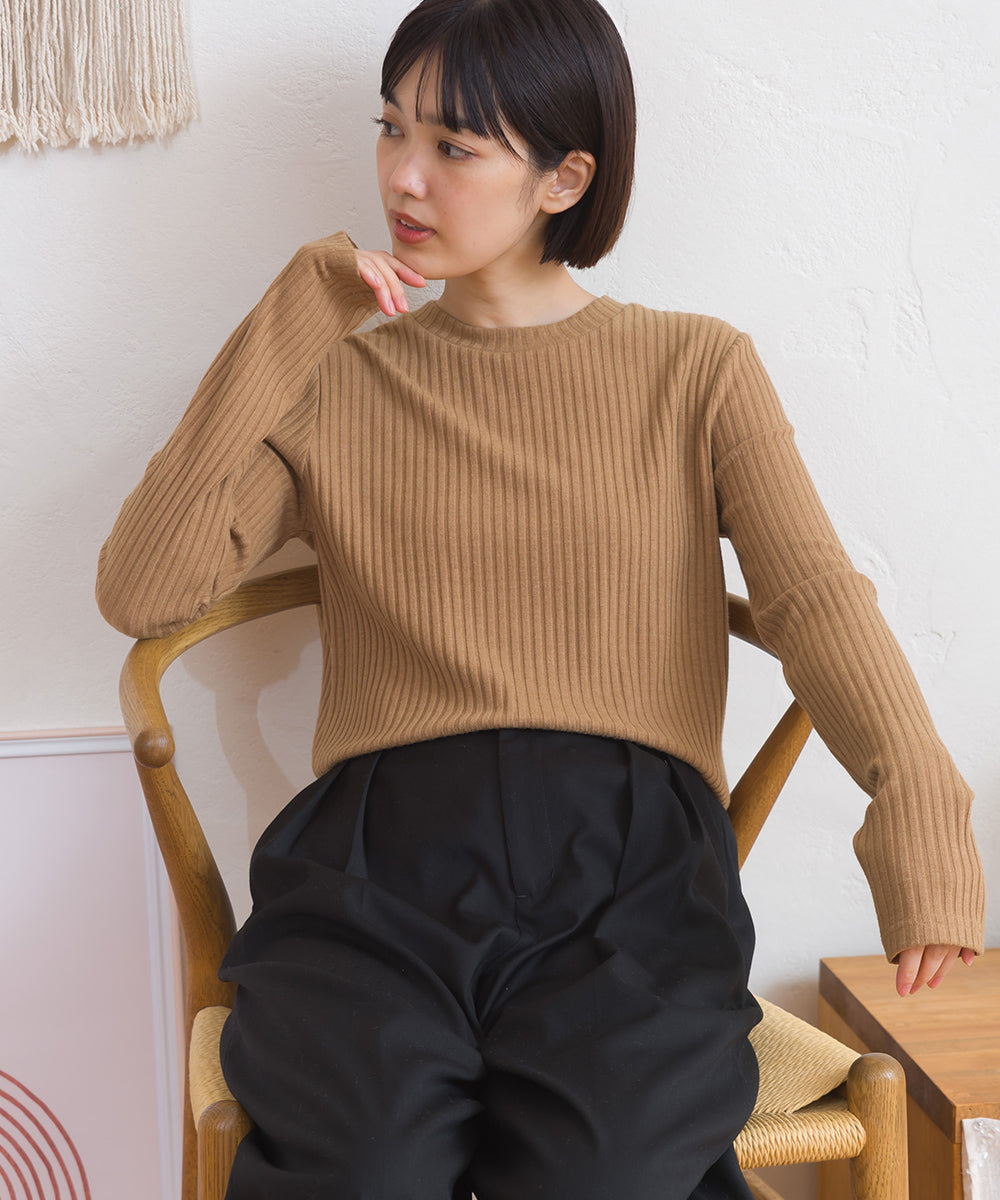 【OMNES】テレコリブクルーネック長袖トップス【254W431OMN122】