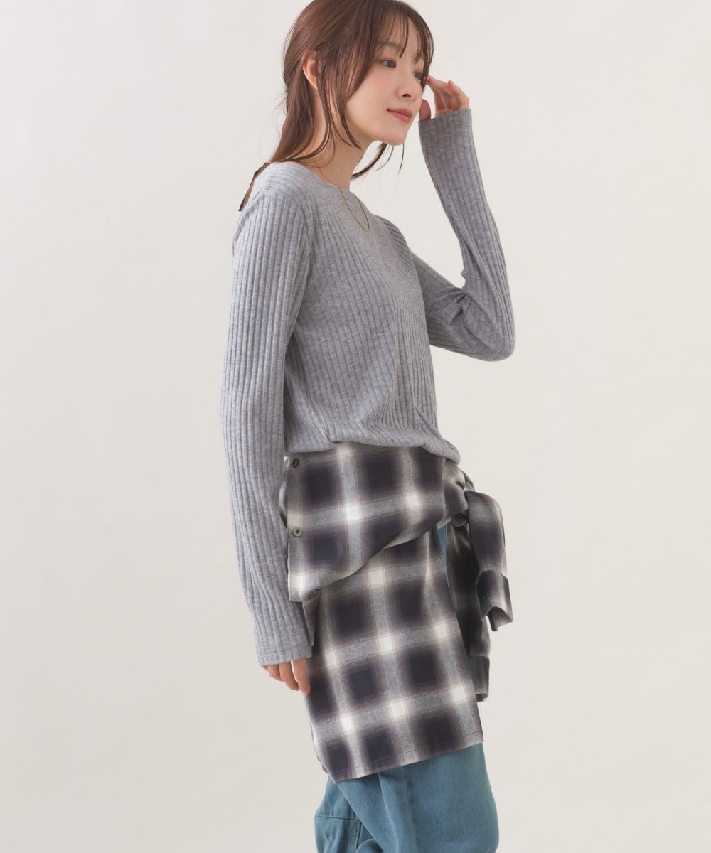 【OMNES】テレコスクエアネック長袖トップス【254W431OMN123】