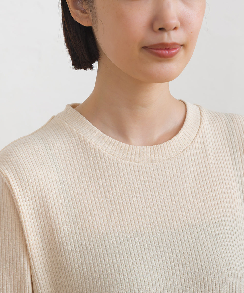 【OMNES】テレコリブ袖バイカラー長袖トップス【254W431OMN124】