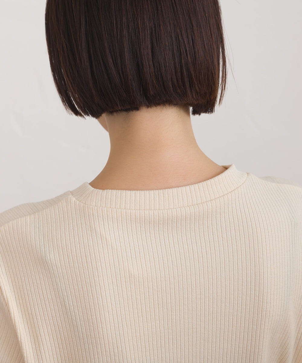 【OMNES】テレコリブ袖バイカラー長袖トップス【254W431OMN124】