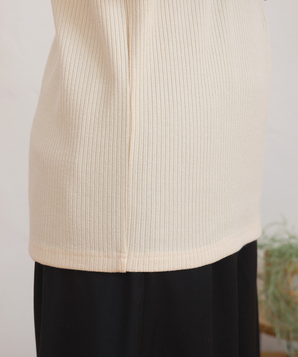 【OMNES】テレコリブ袖バイカラー長袖トップス【254W431OMN124】