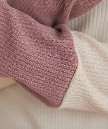 【OMNES】テレコリブ袖バイカラー長袖トップス【254W431OMN124】