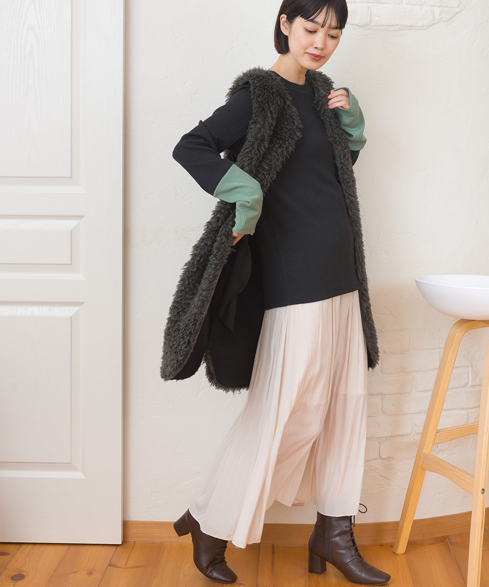 【OMNES】テレコリブ袖バイカラー長袖トップス【254W431OMN124】