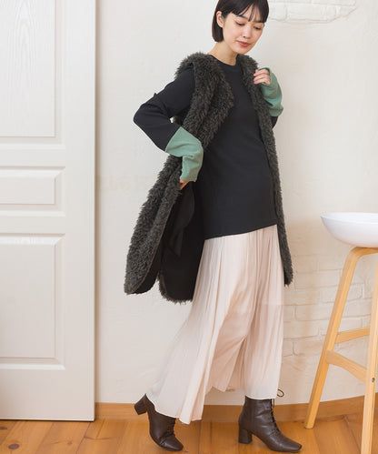 【OMNES】テレコリブ袖バイカラー長袖トップス【254W431OMN124】