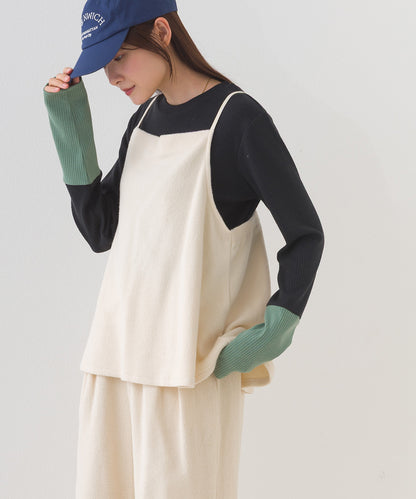 【OMNES】テレコリブ袖バイカラー長袖トップス【254W431OMN124】