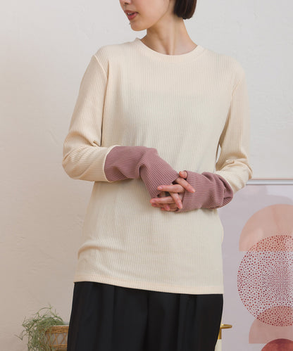 【OMNES】テレコリブ袖バイカラー長袖トップス【254W431OMN124】